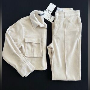 Zara Beige Corduroy Top and Pants